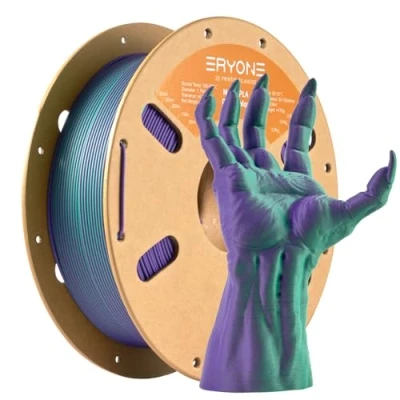 Afbeelding van PLA 3D printerfilament, tweekleurig, mat, ERYONE 1,75 mm, +/ 0,03 1 kg, voor printers, spoel groen en paars