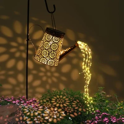 Afbeelding van gieter met feeënverlichting op zonne energie, decoratie voor tuin, verlichting, GuKKK buiten, IP65 waterdicht, led energie houder
