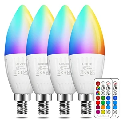 Afbeelding van E14 Led Lampe 5W (ersetzt 40W), Kerze Glühbirnenm, RGBW mit Fernbedienung Warmweiß 2700K Ambiente RGB Farbwechsel Farbige (4er Pack)