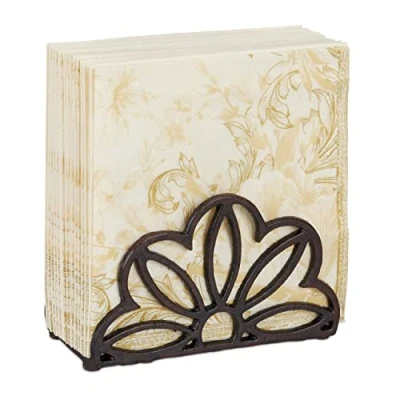 Afbeelding van Relaxdays servethouder gietijzer bloem 33x33 cm servettenhouder bruin standaard