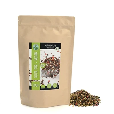 Afbeelding van biologische pepermix (500 g), peper met 4 bessen, mix, gekleurde peperzaden van gecontroleerde teelt, laboratoriumgetest