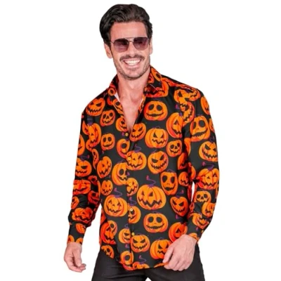 Afbeelding van Widmann Halloween Kostuum Koen Pompoen Overhemd Man Oranje, Zwart Small / Medium Carnavalskleding Verkleedkleding
