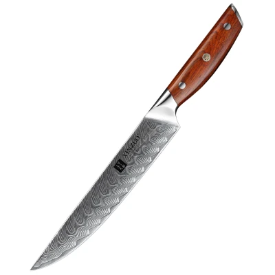 Afbeelding van Damascus Vleesmes (67 lagen) Xinzuo B27 Yi Luxe &amp; Professioneel Vlijmscherp staal 34 cm Keukenmes met Rozenhouten handvat