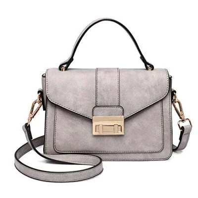 Afbeelding van Miss Lulu Dameshandtas met handvat aan de bovenkant, elegant, modern, voor werk, winkelen, reizen, maat S, Synthetisch grijs, Retro