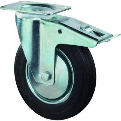 Afbeelding van Orbis zwenkwiel met dubbele vastzetter massief rubberen band stalen velg DxB 160x40 mm draagvermogen 135 kg 341588
