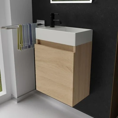Afbeelding van Alpenberger Wastafel gastentoilet met onderkast 45 cm smalle badkamerkast badkamermeubelset wasruimte voor kleine badkamers wastafelmeubel