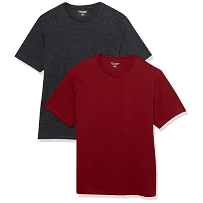 Image de Amazon Essentials Lot de 2 t shirts à manches courtes et col rond pour homme, coupe classique, bordeaux/anthracite chiné, taille XS