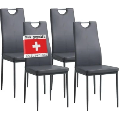 Afbeelding van ALBATROS Eetkamerstoel Salerno Set van 4, Grijs Stijlvol Italiaans Ontwerp, Kunstleer Bekleding, Comfortabele Gestoffeerde Stoel Moderne Keukenstoel, of Eettafelstoel