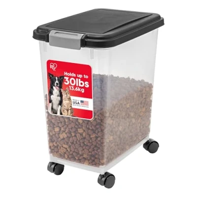 Afbeelding van Iris Ohyama, Box droogvoer voor honden, luchtdicht, met wieltjes, 30 l/11,3 kg, zwart, klapdeksel waterdichte afdichting, kunststof, katten, lekkernijen, container droogvoer,