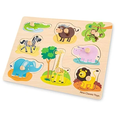 Afbeelding van New Classic Toys Houten Legpuzzel Safari Dieren 8 puzzelstukjes