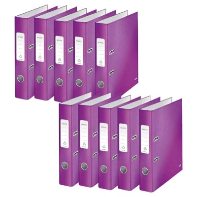 Image de Leitz Wow Lot de 10 Classeur à Levier 180 en Carton Pelliculé Dos 5 cm Violet