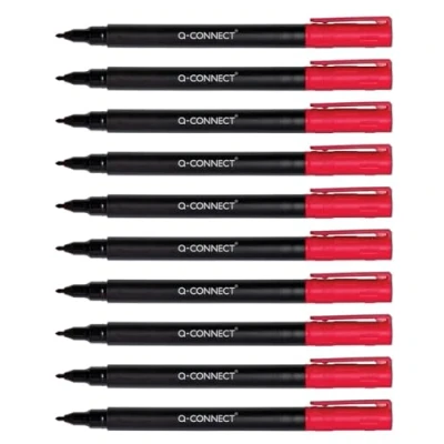 Afbeelding van Q Connect BD CD/DVD Marker, 10 stuks, dikte 0,6 mm, rood, waterdicht, voor het beschrijven van glas, kunststof, metaal, porselein, folie, alcohol, niet giftig