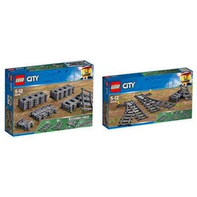 Afbeelding van Steinchenwelt Lego City Set van 2 rails 60205 + 60238 op afstand bestuurde spoorwegnaalden grijs