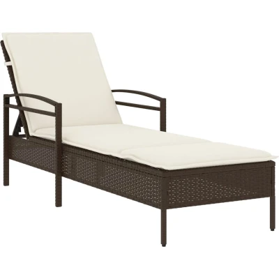Afbeelding van Ligbed met kussen 63x200x81 cm poly rattan bruin