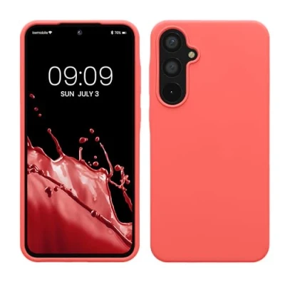 Afbeelding van kwmobile telefoonhoesje geschikt voor Samsung Galaxy A55 5G Hoesje met siliconen coating Smartphone case in neon koraal