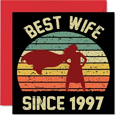 Afbeelding van Verjaardagskaart voor vrouwen van echtgenoot &quot;Best Wife Since 1997 Geschenken &quot;I Love You&quot; wenskaarten de 25e trouwdag partner, 145 mm x