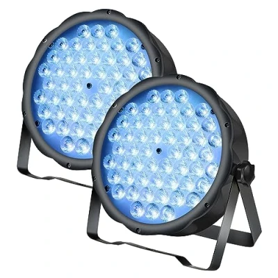 Afbeelding van BETOPPER DJ verlichting, discoverlichting, podiumverlichting, 54 x 1,5 W via RGB led, 3 in 1 spraakbesturing/DMX512 geschikt voor party bruiloftsclub barprestaties (2 stuks)