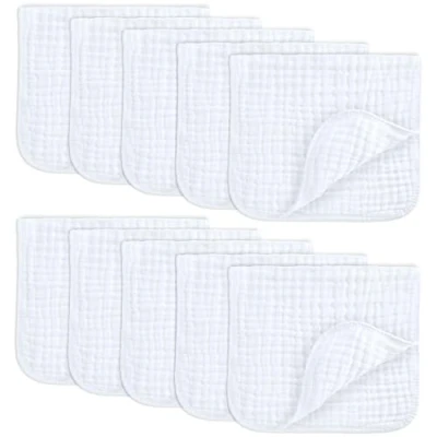 Afbeelding van Comfy Cubs Muslin Set van 6 grote washandjes 100% katoen, laags, extra absorberend en zacht (wit, 10 stuks)