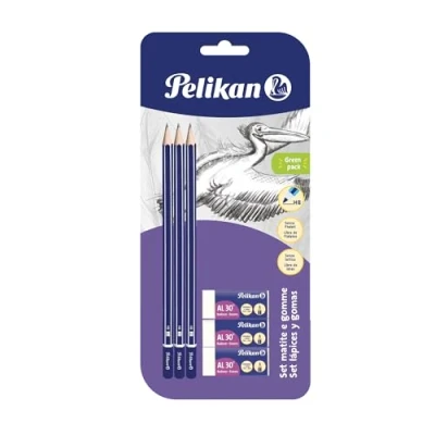 Afbeelding van Pelikan 24005807 set bestaande uit 3 HB grafietstiften en gummen AL30, schoolset, FSC gecertificeerd hout, lakpunt met zeskantdoorsnede roestbestendige stiften.