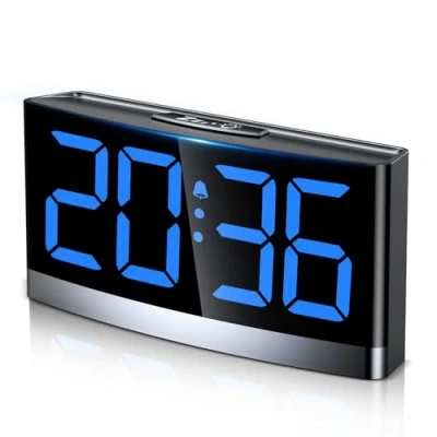 Afbeelding van Rolgno digitale ochtendwekker, klok met zichtbare blauwe led cijfers, wekker voor kinderen en jongeren, 5 instelbare helderheid, 3 alarmtinten, volumeniveaus, snooze, 12/24 uur