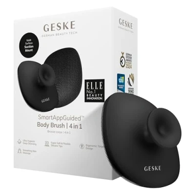 Afbeelding van GESKE Body Brush, 4 in 1, reinigingsborstel voor het hele lichaam, professionele dieptereiniging, zachte siliconen borstelharen, ergonomische handgreep met twee vingers, reinigt en masseert