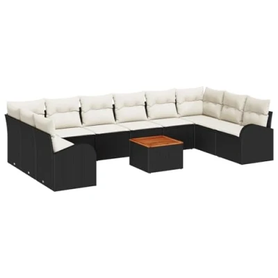 Afbeelding van vidaXL 11 delige Tuin Sofa Set met Kussens Zwart Poly Rattan Acacia