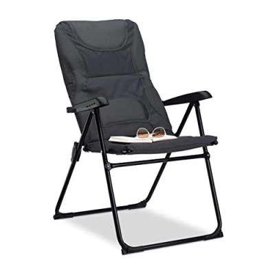 Afbeelding van Relaxdays gepolsterde campingstoel tuinstoel comfortabel picknick grijs