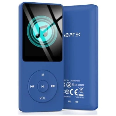 Afbeelding van AGPTEK MP3 speler A02 8 GB 1,8 inch scherm met radio en voicerecorder, stralingsduur van super 70 uur, blauw
