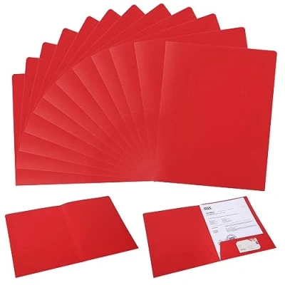 Afbeelding van A4 documentenmap, 12 stuks, dubbele vakken, papier, 2 aktetas, presentatiemap voor bestanden, vergaderingen, rapporten, kantoorbenodigdheden (rood)