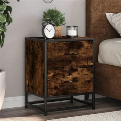 Image de vidaXL Tables de chevet 2 pcs chêne fumé 40x31x50 cm bois ingénierie848679