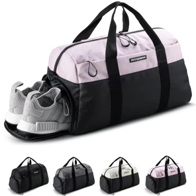 Afbeelding van Fitgriff® Sac de sport V2 pour homme et femme avec compartiment chaussures humide voyage, sport, fitness entraînement, noir/rose, 22 x 12 13&quot; (Medium),