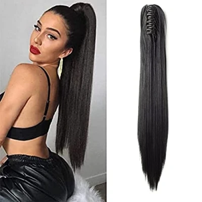 Afbeelding van SEGO Haarstukje paardenstaart zwart haarverlenging lang synthetisch toe te voegen met clip 53 cm donkerzwart