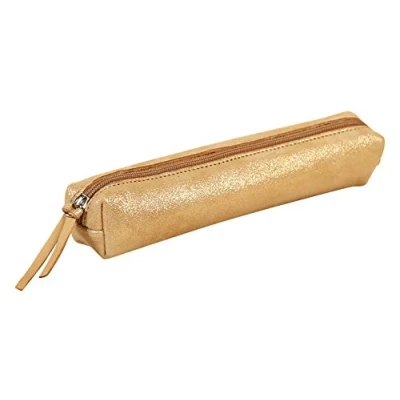 Afbeelding van Clairefontaine 410023C klein etui, smal, hemels, 19,5 x 2,5 4 cm, van echt lamsleer, discogoud