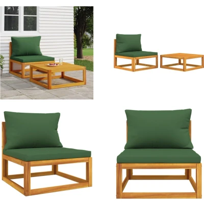 Afbeelding van Loungeset (modulair) Met Kussens Massief Acaciahout 1 / Groen midden + hoekTafel