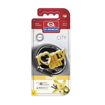 Afbeelding van Dr. Marcus Vanilla City I Love My Car autogeurtje met neutrafresh technologie Luchtverfrisser auto Tot 45 dagen geurverspreiding 20 Gram