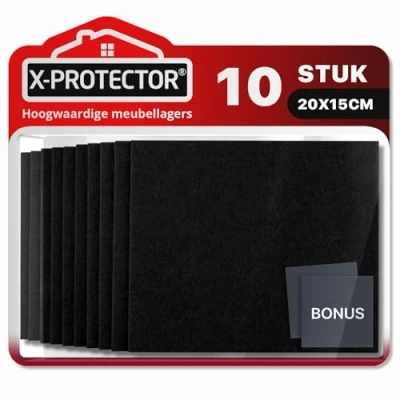 Afbeelding van x Protector 10 stuks viltglijders, zelfklevend, 20 15 0,5 cm, zwart, vloerbescherming voor stoelen, grote hoeveelheid zelfklevende bescherm je vloeren