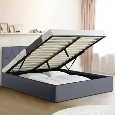 Image de Lit coffre double AUSTIN avec sommier 160 x 200 CM PVC gris