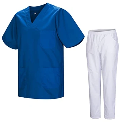 Image de MISEMIYA Uniforme sanitaire unisexe Uniformes sanitaires médicales avec pantalon blanc 817 8312 BLANC, Bleu 37, L