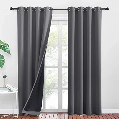 Afbeelding van PONY DANCE Verduisteringsgordijn, gordijnen, 100% lichtblokkering, warmte isolerend, gordijnen met oogjes, voor slaapkamer/woonkamer, raamdecoratie, 2 stuks, 140 x 245 cm (b h), grijs