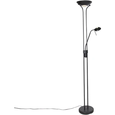Afbeelding van QAZQA Moderne vloerlamp zwart met leeslamp incl. LED dim to warm