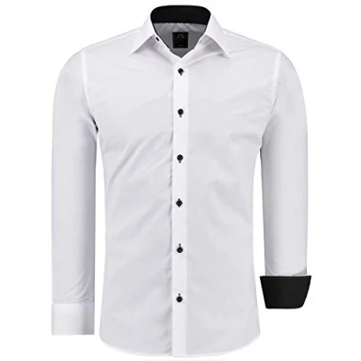 Afbeelding van J&#039;S FASHION Herenhemd slim fit lange mouwen gemakkelijk te strijken EU maten: S tot 6XL, Wit/Zwart