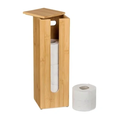 Afbeelding van Relaxdays wc papier houder deksel voor 4 rollen 42x13,5x13,5 cm staand bamboe