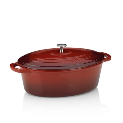 Afbeelding van Braadpan Gietijzer Ovaal Rood, 33 cm x 26 Kela Calido
