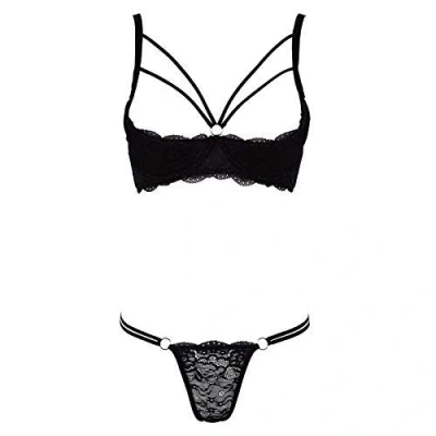 Afbeelding van Cottelli Collection Lingerie Set met Dubbele Bandjes en Open Lift Beha Maat 85B/L Zwart