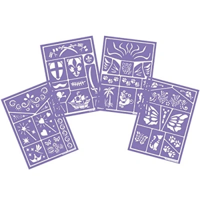 Afbeelding van GRIM&#039;TOUT Set van 4 herbruikbare express make upsjablonen voor het schilderen feestjes, verjaardagen, Halloween, gezicht en lichaam, A5, kat vlinder, sprookje, ninja, ridder piraat