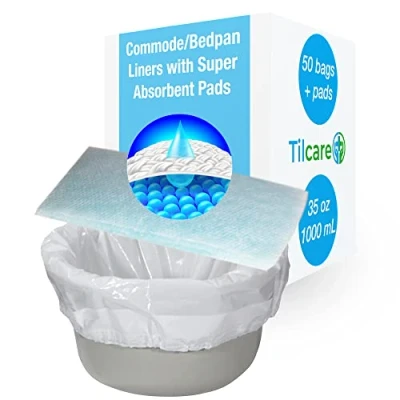 Afbeelding van Tilcare 50 stuks stoelbekleding met super absorberende pads voor bedwastafels, draagbare toiletten en geboorde nachtkaststoelen absorberen tot 1000 ml