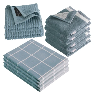 Afbeelding van Byrklund Keukenset Clean &amp; Dry Blauw 12 delig Theedoeken,