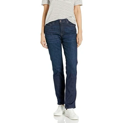 Image de Amazon Essentials Jean slim droit pour femme, délavé foncé, taille 14 court