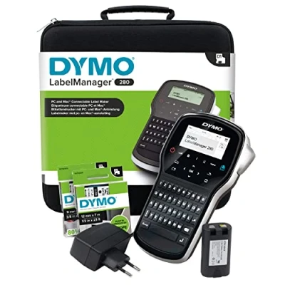 Afbeelding van DYMO LabelManager 280 oplaadbare, draagbare labelmakerkit QWERTZ toetsenbord met 2 rollen D1 labels en een draagkoffer