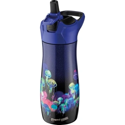 Afbeelding van Maped Picnik Drinkfles voor kinderen met pipetsysteem waterdicht eenvoudige opening knop behuizing van roestvrij staal Deepsea Paradise 580 ml